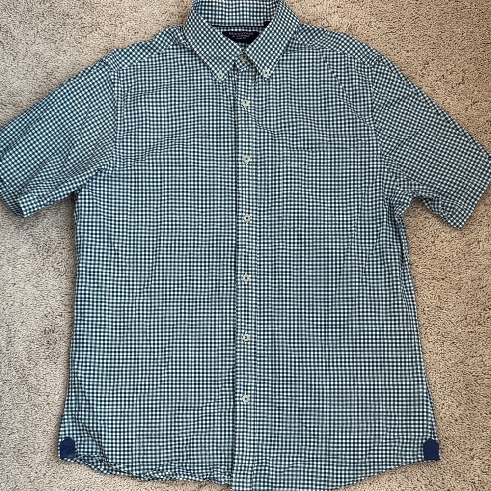 Roundtree & Yorke Green Checkered Casual Shirt